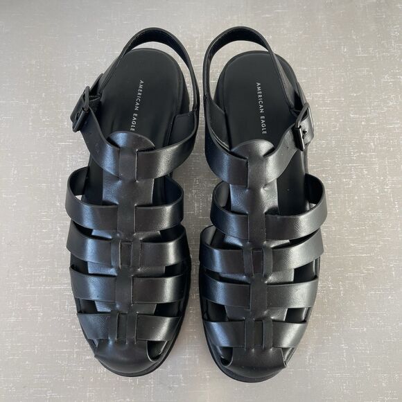 American Eagle Chunky Fisherman Lug Sole Sandals Closed Toe Women’s 9 Black - Picture 3 of 14